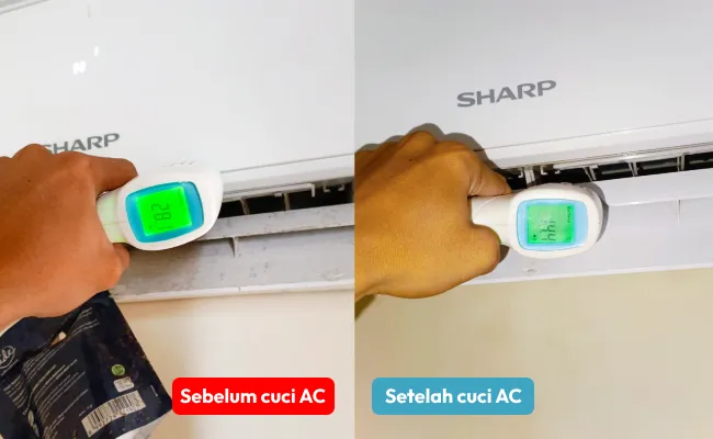 perbedaan suhu sebelum dan setelah cuci ac