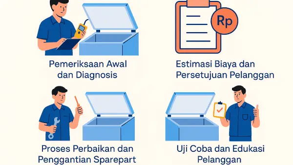 Infografis prosedur service freezer dari Ademin.