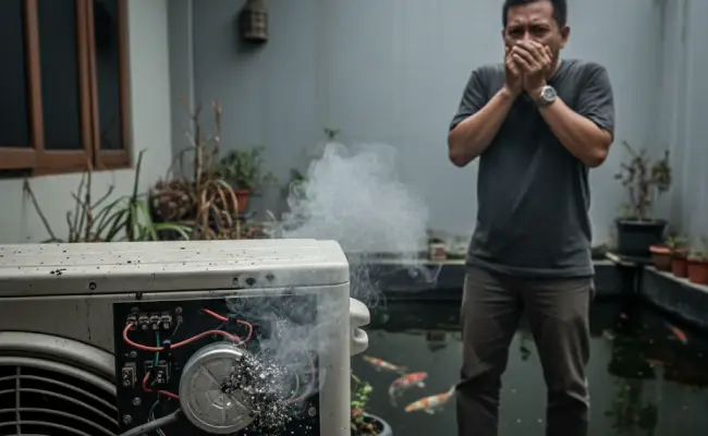 masalah chiller modifikasi AC yaitu munculnya percikan api dan asap jika terus dinyalakan