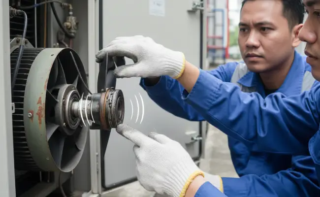 Pengecekan dan penggantian bearing pada fan penting untuk kinerja cold storage.