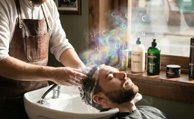 Uap residu kimia sampo yang membuat evaporator lengket dan AC tersumbat, alasan pentingnya rutin service AC barbershop.