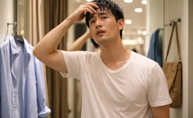 seorang pelanggan merasa gerah karena fitting room panas.