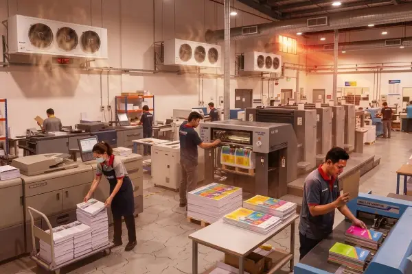 kondisi kantor percetakan yang panas akibat ac tidak berfungsi dengan bener