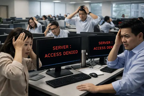 keadaan kantor saat server tidak bisa diakses saat kerja