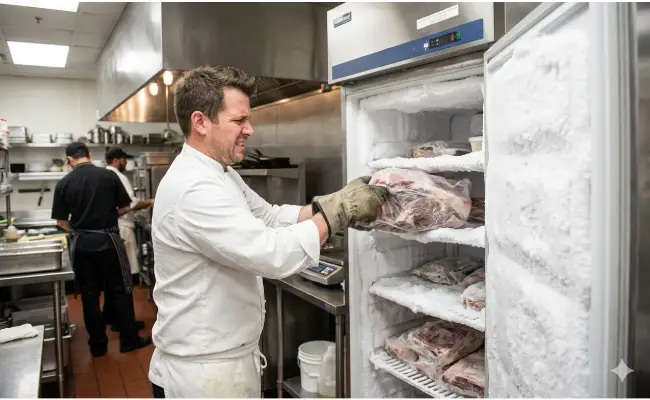 Evaporator Freezer Beku membuat bahan mentah jadi susah untuk diambil