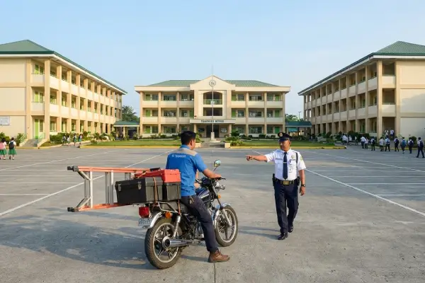 teknisi datang untuk melakukan maintenance ac di sekolah