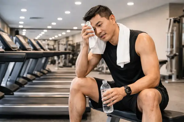 seseorang yang terlihat lelah dan berkeringat sehabis olahraga